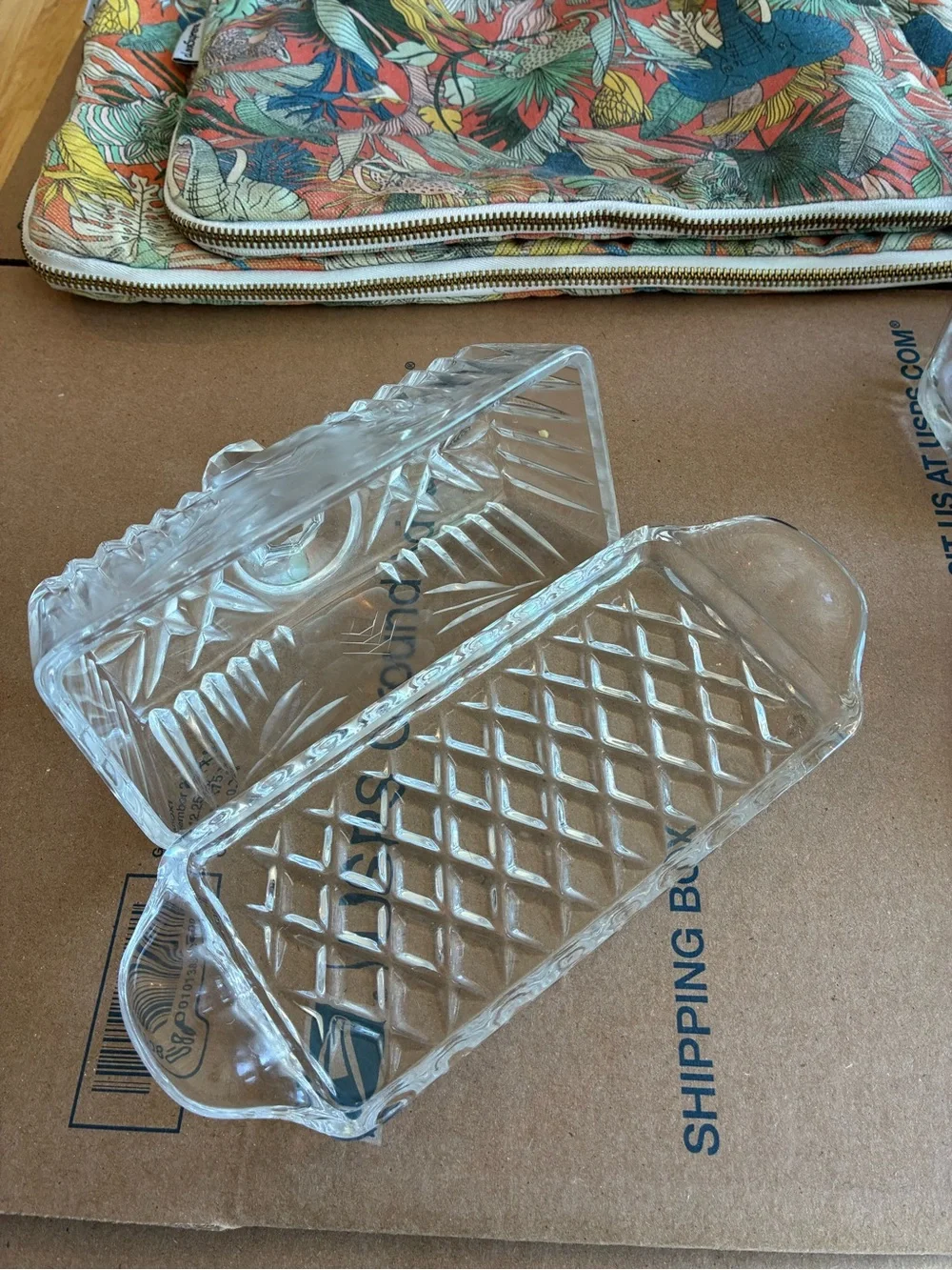 Vintage Crystal Covered Butter Dish 1/4 Pound Classic Waffle Cut 8.5X3 Homemaker